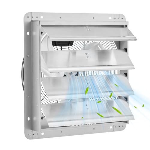 OUTLANE High-Efficiency Industrial Shutter Exhaust Fan - Automatic Wall-Mounted Ventilation - Quiet High-Speed Motor - Powerful Airflow for Attic, Garage, Greenhouse, Workshop, Enclosure, Barn - size: 16IN