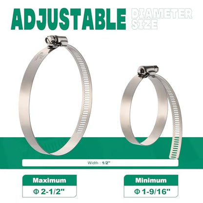OURU 10PCS Hose Clamps Stainless Steel Adjustable 1-9/16"-2-1/2"(40-63mm) Worm Gear Hose Clamp, Heavy Duty Metal Small Hose Clamps for Automotive, Pipe, Radiator Plumbing, Fuel Line - size: 1-9/16"-2-1/2"(40-63mm)