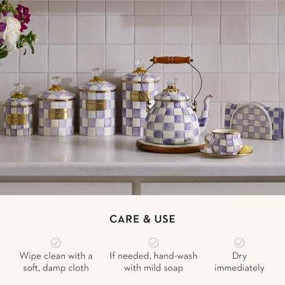 MACKENZIE-CHILDS Enamel Canister, Versatile Kitchen Storage Container for Flour and Sugar, Demi, 24-Ounce Capacity, Purple-and-White Violet Check - color: Violet Check