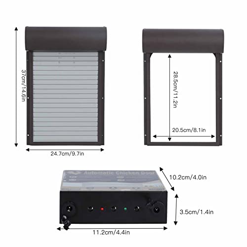 Automatic Chicken Coop Door, LED Display Controller Solar Powerd Metal Rolling Curtain Chicken House Door with Timer for Chicken Duck Poultry
