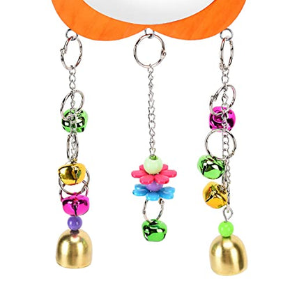 Pet Chicken Mirror Toy with Bells, 5.3 Inch Mirror, 18.9 Inch Chain - Durable, Broken, Stimulates Play and Communication for Pets