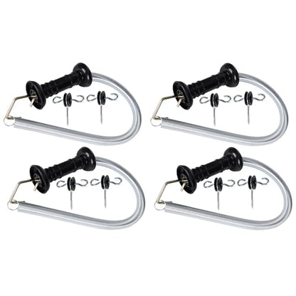 4 Set Electric Fence Spring Gate Handles Kit with Spring, 16.5 Feet Tension Spring, Handle Set with Anchors, Electric Fence Connectors