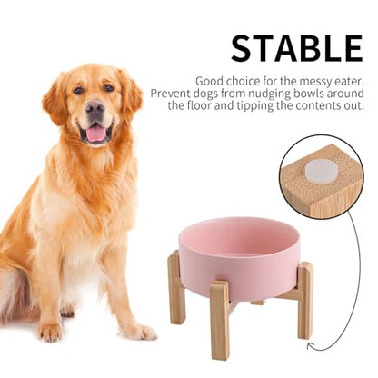 Pink Raised/Elevated Ceramic Dog Bowl for Medium Large Sized Breeds,Large Dog Food Water Bowl with Stand,8 in Non Slip Heavy Weighted 1800ml/ 7.6 Cups/60 OZ - color: Pink, size: 8 in