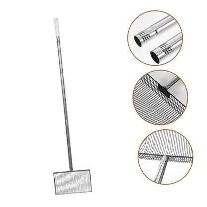 HEMOTON Coop Litter Scooper with Long Handle Heavy Duty Metal Sifting Tool for Farm Waste Cleanup for Chicken Goat Cow and Sheep Manure