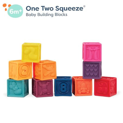 B. toys – Baby Blocks – Stacking & Building Toys for Babies – 10 Soft & Educational Blocks – Numbers, Shapes, Colors, Animals – One Two Squeeze – 6+ Months - style: Blocks