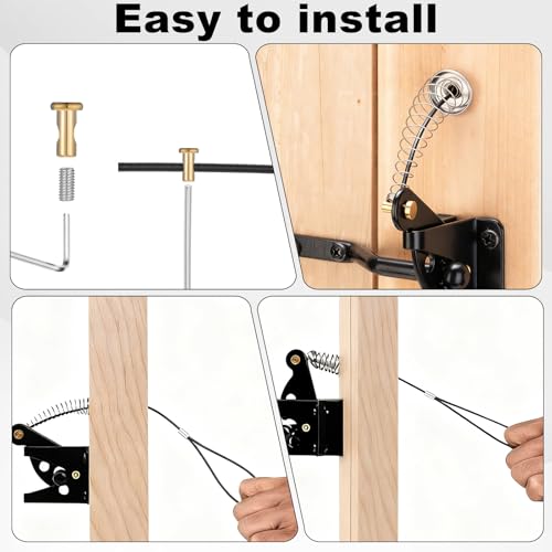 3 Sets Gate Latch Cable Pull, Black Gate Latch Pull Cord with Spring, Stainless Steel 2"-6" Adjustable Door Latch Gate Opener for Metal Wooden Fence Garden Backyard