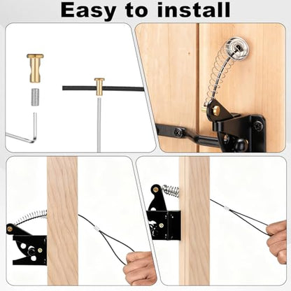 3 Sets Gate Latch Cable Pull, Black Gate Latch Pull Cord with Spring, Stainless Steel 2"-6" Adjustable Door Latch Gate Opener for Metal Wooden Fence Garden Backyard