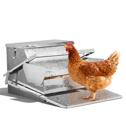 Outvita Automatic Treadle Chicken Feeder, 25 Lbs No Waste No Spill Rodent Proof Metal Chicken Feeder with Weatherproof Lid, Chicken Supplies for Your Chickens Duck Bantams Pheasants Poultry Coop