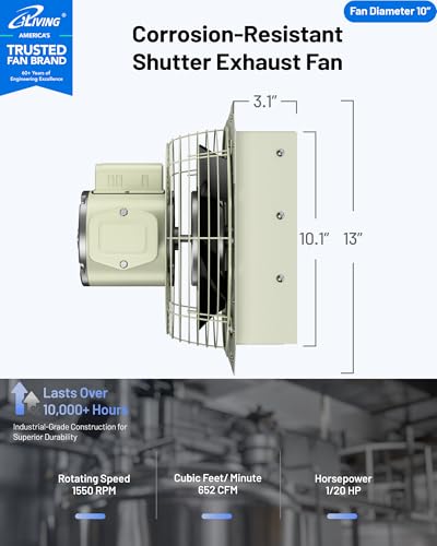 iLIVING 10-Inch Corrosion Resistance Shutter Exhaust Fan, Single Speed - style: Corrosion-Resistance, Single-Speed