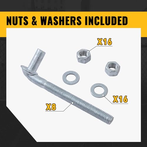 VIVIDA 6" J Bolt Gate Hinge 8 PCS, J Bolt Post Hinge with 5/8" Male Pin, for Chain Link Fence, Galvanized Steel, Nuts & Washers Included - size: 6" (8 PCS)