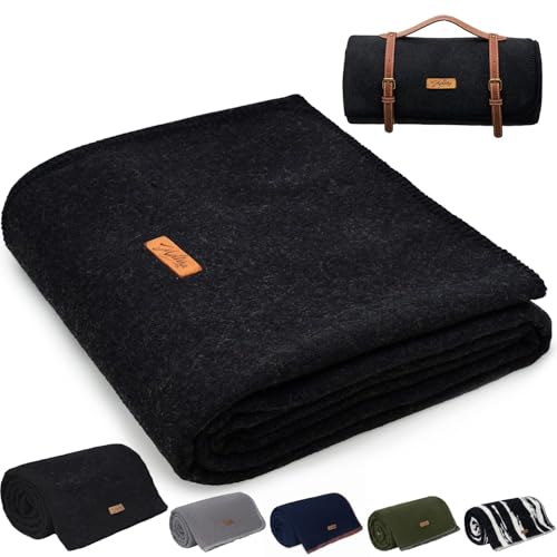 Molithe 100% Wool Blanket, 48" x 62", Warm, Thick, Washable, Military | Great for Camping, Outdoors, Sporting Events, Survival Kits - color: Smoky Black, size: Medium