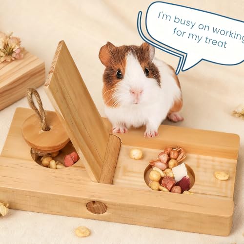 2 Pack Guinea Pig Foraging Toys, Guinea Pig Enrichment Toys Wooden Interactive Bunny Puzzle Toys, Small Animals Hide Treats Dispenser for Hamster, Rabbits, Bunny, Chinchillas