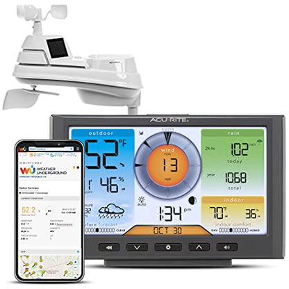 AcuRite Iris (5-in-1) Home Weather Station with Wi-Fi Connection to Weather Underground with Temperature, Humidity, Wind Speed/Direction, and Rainfall (01540M) , Black - color: Wi-fi Connection to Weather Underground