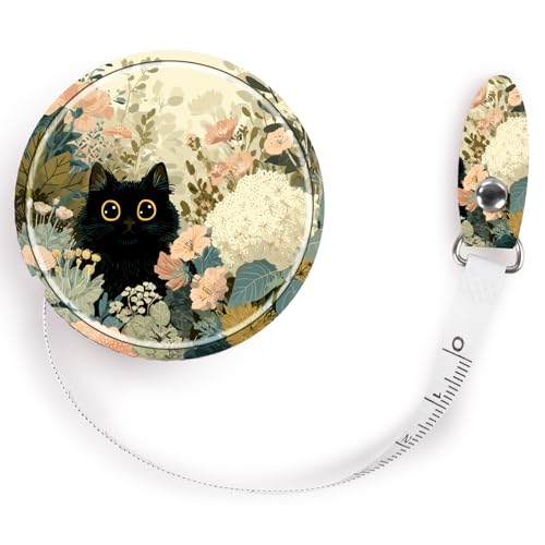 Retractable Mini Tape Measure, Auto-Retract, Premium Leather Tape Measure, Dual-Sided Ruler, Ideal for Fabric Cutting, Body Measurements, and Handicrafts (Black Cat) - color: Black Cat