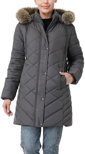 Women's Long Warm Winter Coat Windproof Thickened Fleece Lined Down Jacket Waterproof Puffer Outerwear with Removable Hood - color: Darkgrey, size: XX-Large