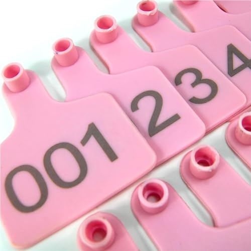 Cattle Ear Tags,001-100/-/901-1000 Numbered Plastic Livestock Ear Tags 2.95" x 2.36" (7.5 cm x 6 cm) Livestock Identification Cards Plastic for Cow Cattle Pig Swine Pink 701-800 - color: Pink, size: 701-800