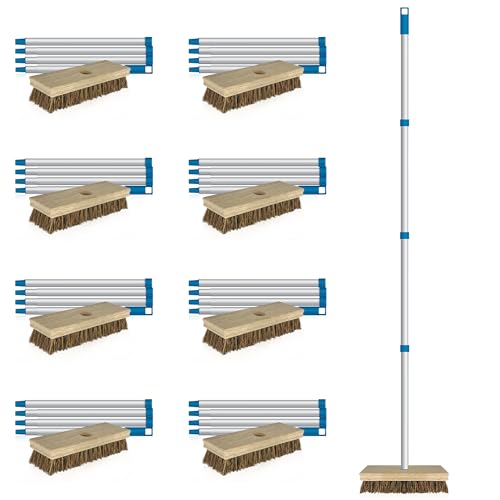 LOLA Deck Scrub Brush, 9" x 3.5" Head w/Palmyra Bristles for Outdoor Cleaning, Removes Dirt & Grime from Patios, Decks, Grout, 9 Pack - size: 9 Pack, style: Palmyra Deck Broom -Steel Handle