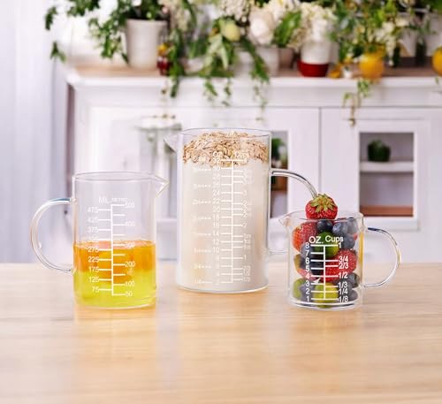 Ackers Etched Graduated Glass Measuring Cup - [Insulated Handle | V-Shaped Spout] - High Borosilicate Glass Measuring Cup for Kitchen or Dining, Easy to Read,1000 ML (32 Oz, 4 Cup) - size: 1000 ML (32 Oz, 4 Cup) - Etched Graduated