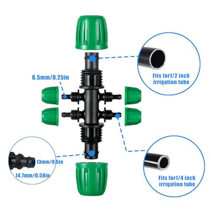 10 Pcs 1/2 to 1/4 inch Garden Hose Tubing Irrigation Fittings,6-Way Anti-Leak 1/2'' to 1/4'' Locked Barbed Drip Irrigation Tee Connectors (1/2"IDx0.6-0.63"OD) 1/2'' to 1/4'' Irrigation Tubing Fitting - size: 10 PCS 1/2" to 1/4" 6-Way Connectors