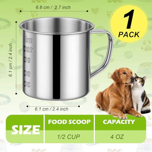 Dog Food Scoop 1/2 Cup,304 Stainless Steel Measuring Cups with Handle Pet Food Scoop Cup Measuring Scoop for Dogs, Cats, Birds & Rabbits – Ideal for Dry Food & Treats (1/2 Cup) - size: 0.5 cup