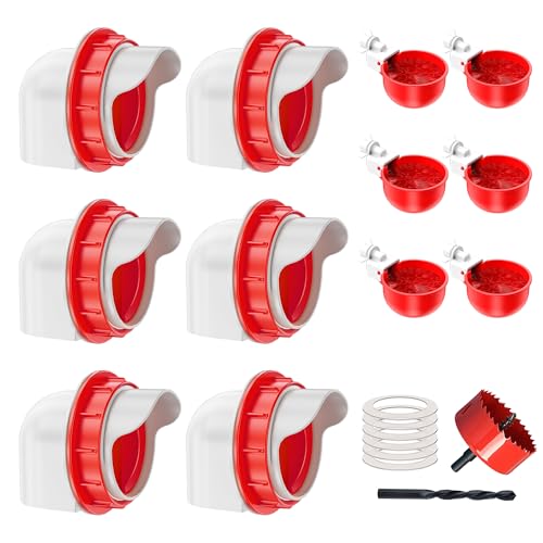 ZenxyHoC Chicken Feeders and Waterers, No Waste Chicken Feeder 6 Ports and Water Cups 6 Packs - color: Red, size: 6 Ports and 6 Cups
