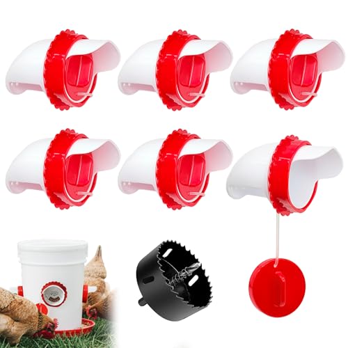 Chicken Feeder Port Kit 6 Pack, Cilkus DIY Automatic Poultry Feeder Cups for Buckets & Bins, No Waste Gravity Feed Chicken Feeder Ports with Covers for Hens, Ducks and Poultry (6-Pack) - size: 6-Pack