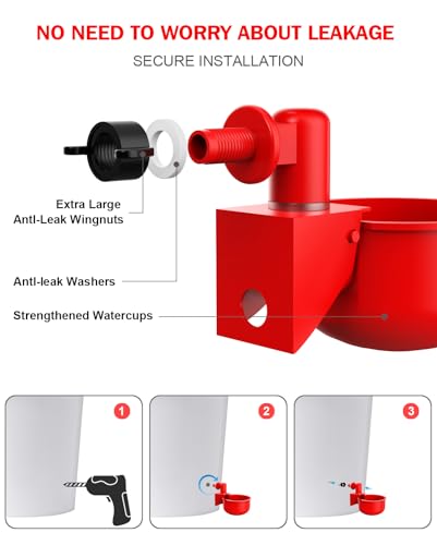 Professional Chicken Waterer Cups, 30 Packs Large Automatic Poultry Water Feeder with Tee Fittings - Leakproof Design for Ducks, Chickens, Geese, Turkeys, Birds - Includes Mounting Hole Opener Tool