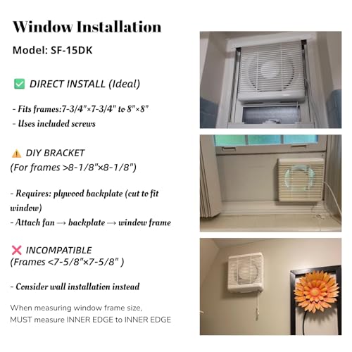 6 Inch Small Window Shutter Exhaust Fan, 7.7 x 7.7 Inch Cutout, 145CFM 25W Wall-Mounted Ventilation Fan Air Extractor for Bathroom Home Bedroom Attic, φ6 Inch Impeller - color: 7.7 Inch Cutout