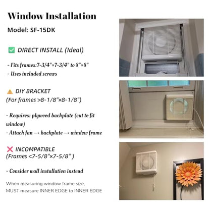 6 Inch Small Window Shutter Exhaust Fan, 7.7 x 7.7 Inch Cutout, 145CFM 25W Wall-Mounted Ventilation Fan Air Extractor for Bathroom Home Bedroom Attic, φ6 Inch Impeller - color: 7.7 Inch Cutout