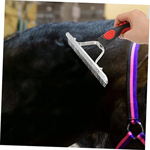 BESPORTBLE Durable Horse Grooming Rake with Rubber Handle Easy to Clean Hair Removal Comb and Pets Comfortable Grip Brush for Removing Mud Shed Hair and Dirt Ergonomic Design Prevents Wrist