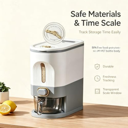 Gagee 11 Lbs Rice Dispenser with Measuring Cup | Pet Dog Cat Food Dispenser, Kitchen and Pantry Organization, For Sugar, Cereal, Flour, Grain, Coffee Beans Storage - color: 11 White