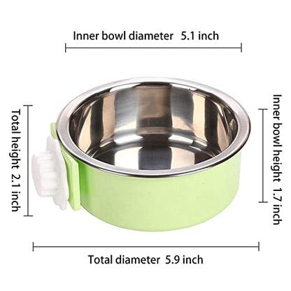 Dog Crate Bowl, Hanging Stainless Steel Removable Pet Crate Water & Food Bowls, Pet Cage Feeder Container Coop Cup for Cat Puppy Birds Rats Guinea Pigs Rabbit Hamster (2PCS) - color: (Round) Green/Pink