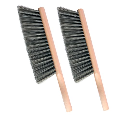 Soft Bench Brush Wooden Handle for Shop Counter Sofa 14" (2pcs Gray) | Large Foxtail Soft Bristle Hand Broom for Upholstery Furniture, Fabric Couch, Garage, Outdoor, Beach Sand, Dustpan Brush Only - color: 2 Gray