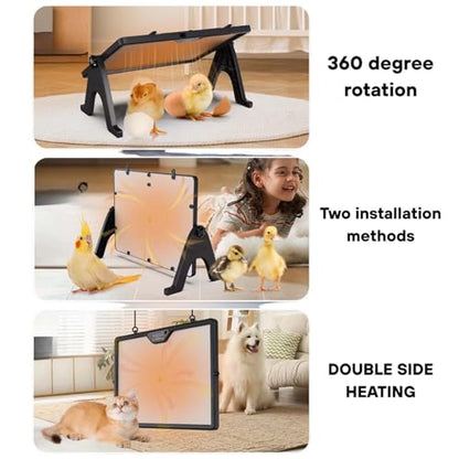 GROZY Double-Sided Chick Brooder Heat Plate 86-167°F Adjustable Temperature Angle Heater with Remote LED Night Light & Temp Display, Energy Saving Chicken Coop Heater for Chicks Ducks Cats Dogs
