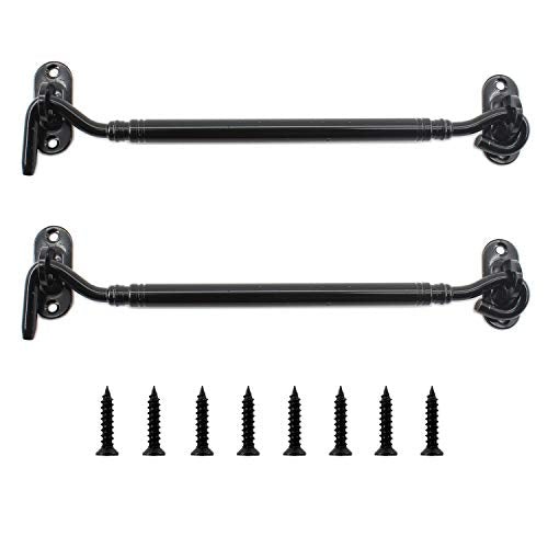 2 Pack Hook and Eye Latch,ULIFESTAR Barn Door Latch,Heavy Duty Stainless Steel Gate Latch Lock for Sliding Barn Door Window Shutters Garage Fence Closet Shed Door with Screws (8'', Black) - color: Black, size: 8''