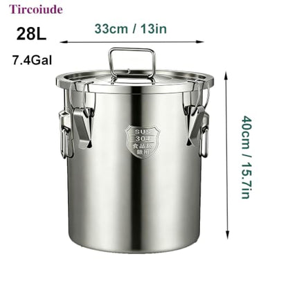304 Stainless Steel Airtight Storage Container, 28L/7.4Gal Stainless Steel Flour Canister with Airtight Lid Handle for Liquid, Flour, Rice, Oil, Milk, Soup - size: Standard 28L/7.4gal