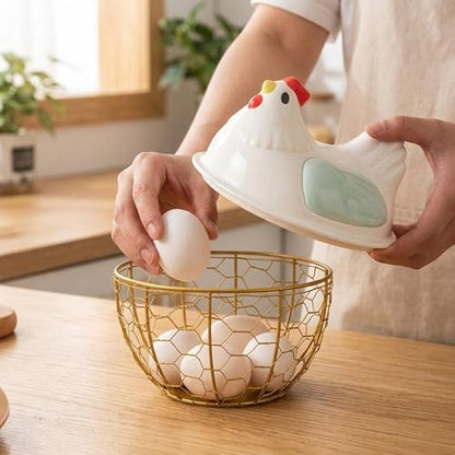 Chicken Egg Basket with Ergonomic Handles Farmhouse Storage Egg Collection Vegetable Fruit Organizer Metal Mesh Suitable for Home Decoration, Green