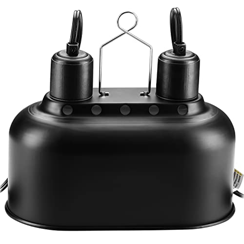 Simple Deluxe Dual Reptile Light Fixture, Aluminum Reflector Dome Lamp Cap, Combo Heat-Lighting Lamp Double Sockets Bulbs Holder with Independent Switches, for Amphibians Terrarium, Turtle Tank - size: Dual Dome Light
