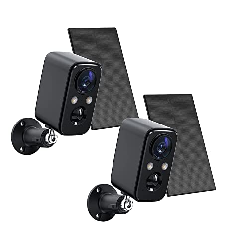 FOAOOD Security Cameras Wireless Outdoor with Solar Panel Cameras for Home Security, Home Camera with Color Night Vision, PIR Human Detection, 2-Way Talk, IP66 Waterproof, (2Packs-Black) - color: 2Packs-Black