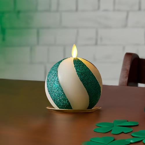 Luminara - Flameless Holiday Crystal Beads Glitter Sphere Candle - Candy Cane Green- Pack of 1-4x4.25 - Auto Timer Built-in 5-Hour Timer Indoor Use - color: Candy Cane Green