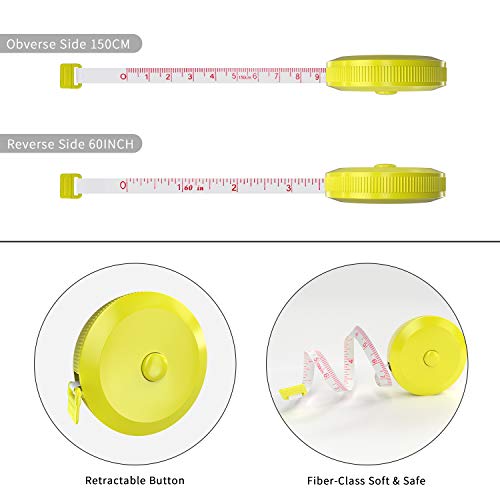 DiCUNO 60-Inch 1.5 Meter Soft and Retractable Tape Body Tailor Sewing Craft Cloth Dieting Measuring Tape (3 Pcs of Yellow with Soft Tape) - color: Yellow*3pcs
