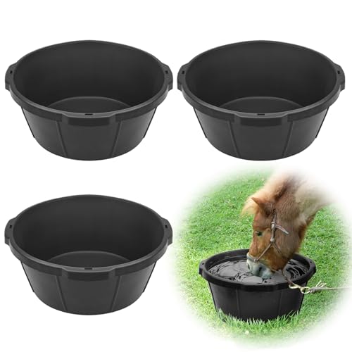 3Pcs Heavy Duty Rubber Feed Pan, 26 Quart/ 6.5 Gallon Rubber Tub Horse Feed Bucket, Durable Livestock Feeder Pan Dog Bowl Chicken Dust Bath Tub for Dogs Pig Goat Chicken Duck Farm Animal Feeding - color: Black-26Quart, size: 26Quart