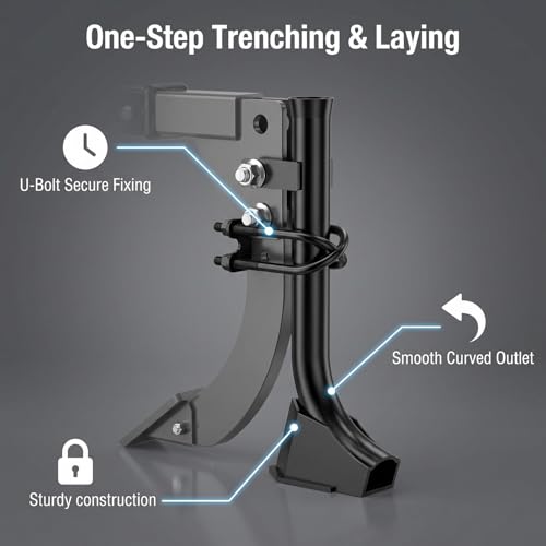 Lawn Tractor Pipe Laying Attachment for Irrigation Pipes and Underground Wire Hoses, Black Steel, Adjustable Mounting Hardware Included