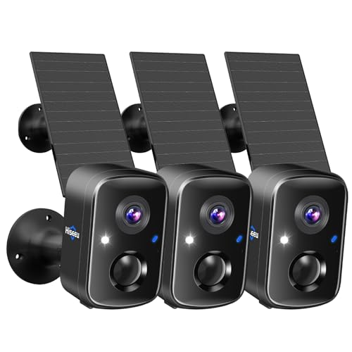 Hiseeu Security Cameras Wireless Outdoor, 3pcs Solar Powered 3K 4MP Surveillance WiFi Cameras for Home Security Outside, PIR/AI Motion Detection, Waterproof, Color Night Vision, 2-Way Audio, Black - color: 3C90B-Black