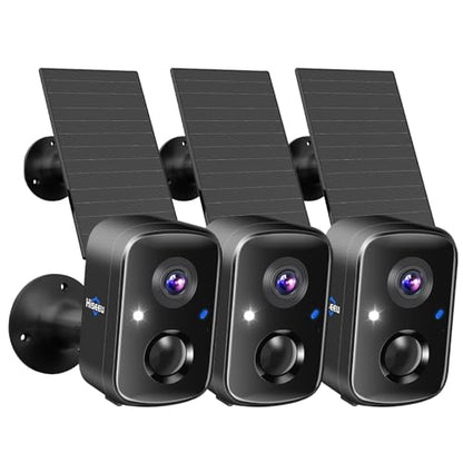 Hiseeu Security Cameras Wireless Outdoor, 3pcs Solar Powered 3K 4MP Surveillance WiFi Cameras for Home Security Outside, PIR/AI Motion Detection, Waterproof, Color Night Vision, 2-Way Audio, Black - color: 3C90B-Black