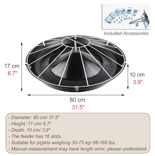 Anti-Waste Round Plastic Pig Feeder, Multi-Compartment Livestock Water Trough, Homestead Feed Trough for Piglet, Duck, Chicken, Rabbit(Single Rack,80cm/31.5"(16 Slots)) - color: Single Rack, size: 80cm/31.5"(16 Slots)