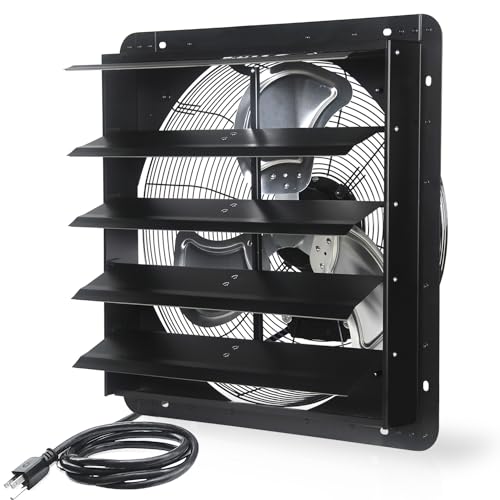 VENTISOL 20 Inch Shutter Exhaust Fan Wall Mounted, 3500CFM Exhaust Fan with Pre-Installed 1.65m Power Cord, Ventilation fan for Greenhouse, Garages, Attic, Shops, Chicken Coop, Black - size: 20 Inch