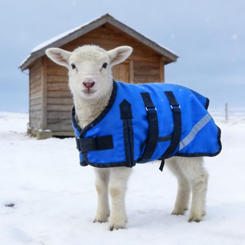 Goat Coat for 1-3 Month Old Lambs/Kids, Winter Livestock Blanket for Sheep, Goats, Dogs, 【19.74IN Back】 Adjustable, 1200D Waterproof 150g (Blue, XX-Small) - color: Blue, size: XX-Small