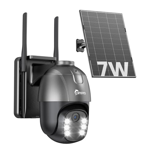 4G LTE Cellular Solar Security Camera with SIM Card AOV 24/7 Recording 360° PTZ Camera Outdoor Wireless with Auto Tracking 12000 Capacity Battery Color Night Vision PIR Detection IP66 No WiFi