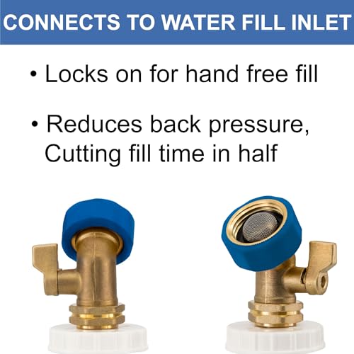 RecPro RV Hands Free Water Tank Fill | Clear Fill Tube with Brass Shut-Off Valve | Secure Fresh Water Tank Filler for RV Camper Trailer